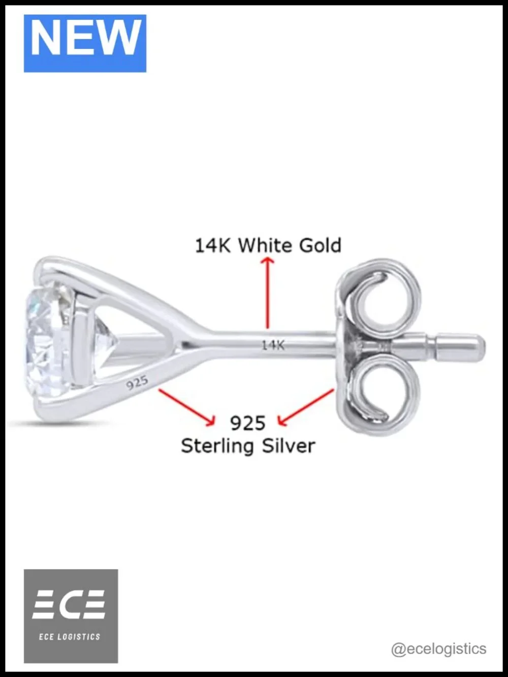 1.50 Ct Moissanite Stud Earrings 14K White Gold Post 925 Sterling Silver 6mm